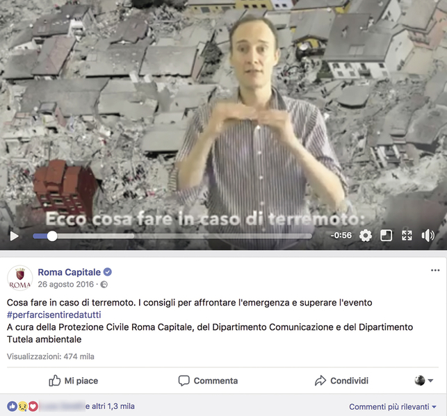 Comunicazione in lingua dei segni dalla pagina Facebook del Comune di Roma