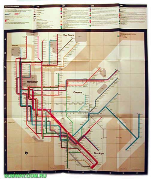 La mappa per la metropolitana di New York disegnata da Massimo Vignelli nel 1972