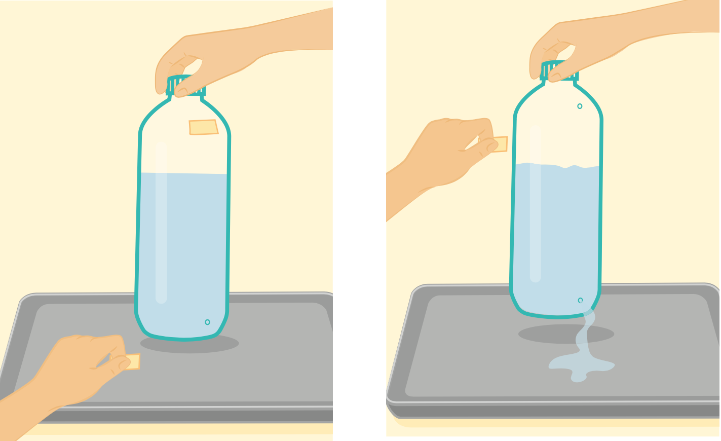 L’acqua esce dalla bottiglia solo se apriamo entrambi i fori. Poco intuitivo, ma c'è una ragione