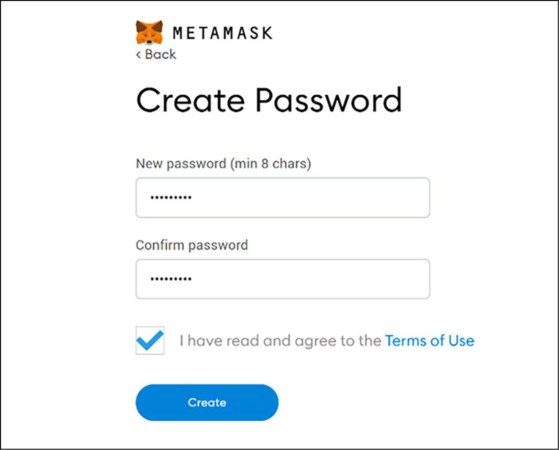Creazione della password per Metamask