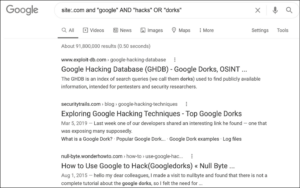 Sicurezza informatica: esempio d'uso di un operatore di ricerca di Google