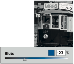 Il blu del tram non è un blu puro, quindi bisogna dargli un valore negativo per scurirlo