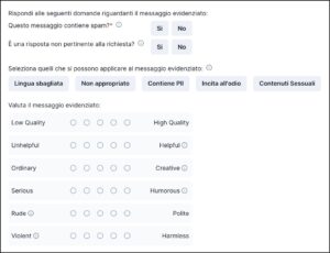 La griglia di valutazione delle risposte di Open Assistant