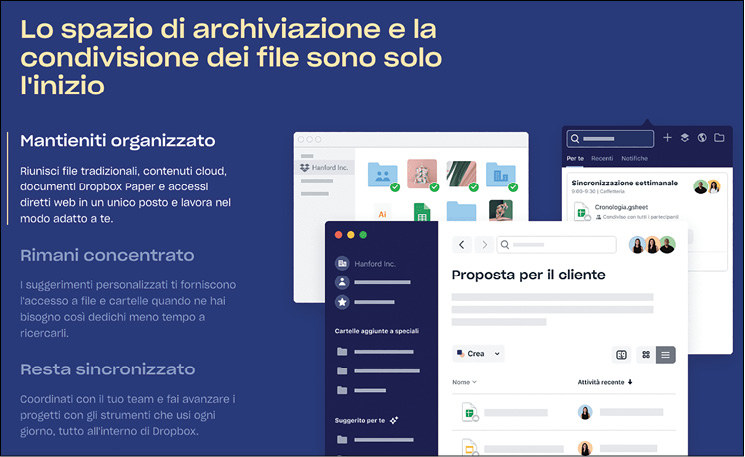 L'homepage di Dropbox.com in italiano