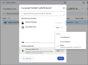 funzionalità di google drive per la condivisione dei file