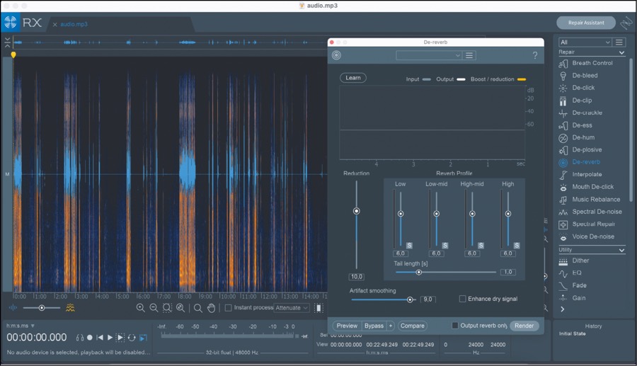 iZotope RX, uno dei software migliori per la riduzione del riverbero e in generale la riparazione dell’audio