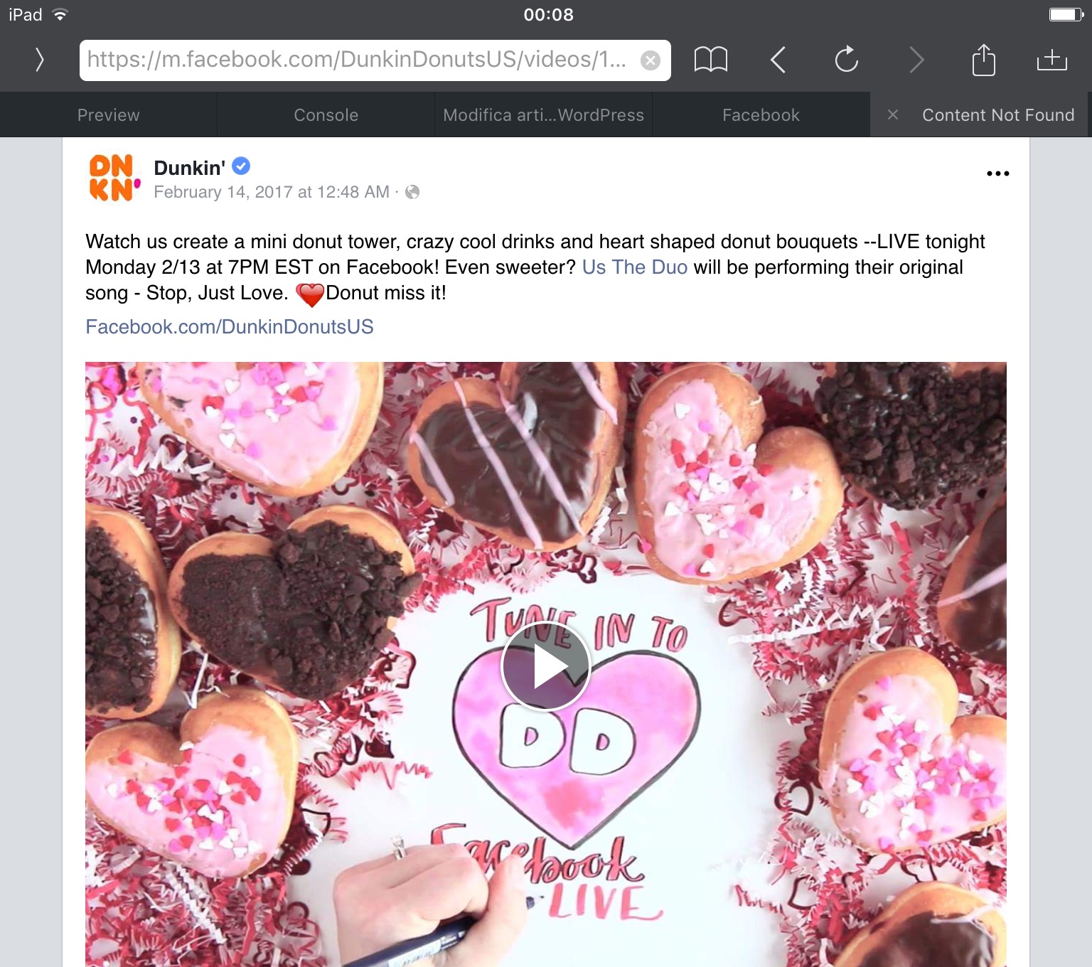Dunkin' Donuts coinvolge il pubblico su Facebpok Live