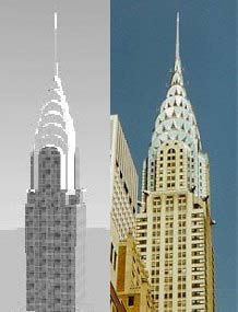 Il Chrysler Building in modello 3d realizzato con Design Workshop e in fotografia